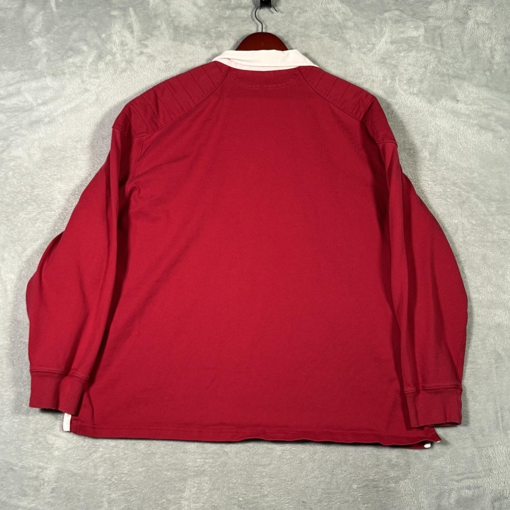 Polo Ralph Lauren Rugby Shirt Mens XL Red Elbow Patch Long Sleeve White Collar - Picture 9 of 10